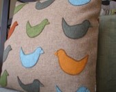 Bird Pillow -- SALE Bird's Eye View in Toasty Brown, pendleton wool, penny rug, cushion, eco friendly, designer