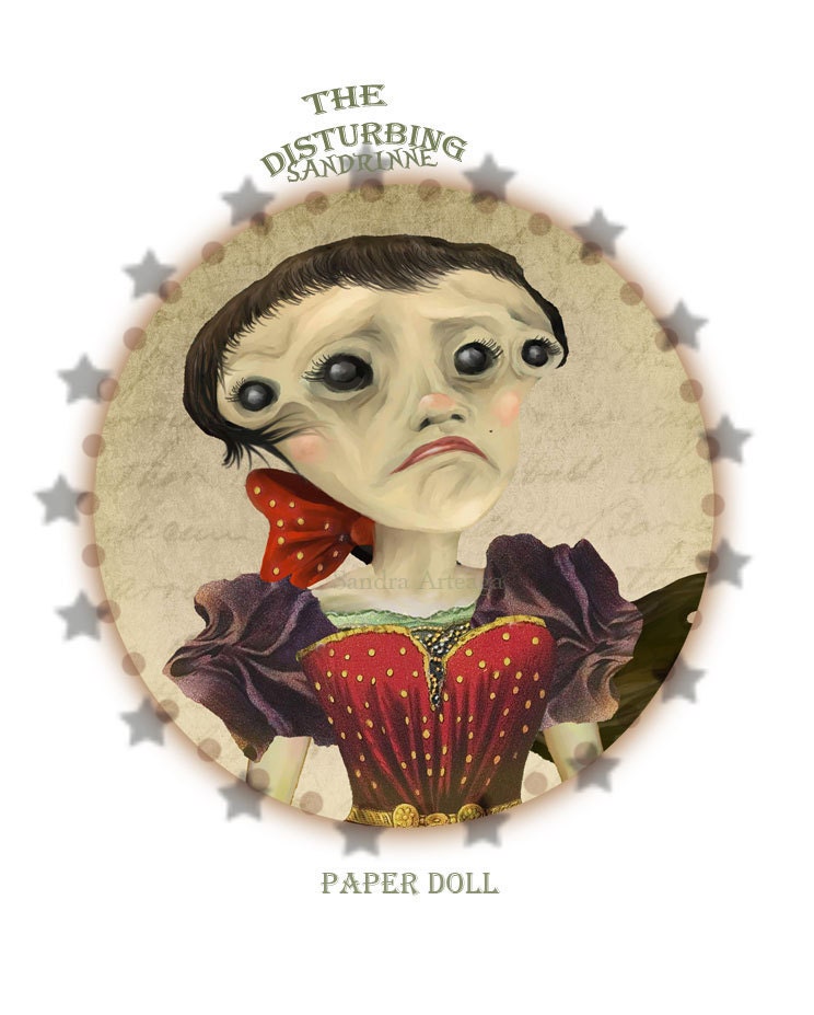 Sandrinne - articulated PAPER DOLL -  10.6 inches - martian alien circus carnival freak creature master ring drawing acrobat lady
