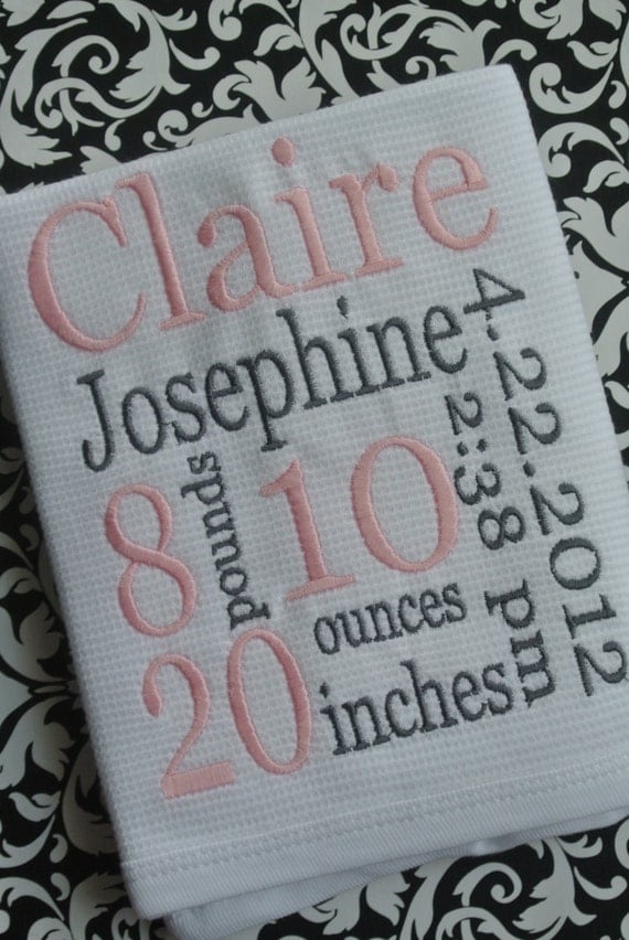 Birth Blanket, Personalized 100% cotton thermal Baby BLANKET,(30x40),any color choice