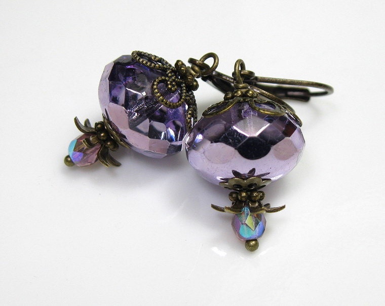 Violet Ice, Czech Glass, Vintage Style Earrings