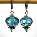 Vintage Style Aqua Czech Glass Dangle Earrings, Sparkling Earrings, Metallic, Teal, Antiqued Brass Jewelry, Women's Accessories