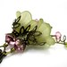 Pink and Green Dangle Earrings, Lucite Flowers, Swarovski Crystal Jewelry, Antique Brass Earrings, Vintage Style Jewelry