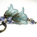 Vintage Style Purple Teal Lucite Flower Dangle Earrings, Gifts for Gardeners, For Her, Womens Accessories, Swarovski Jewelry, Grayed Jade