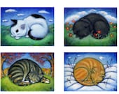 SALE   Cat cards. The 4 Seasons. Set of 5
