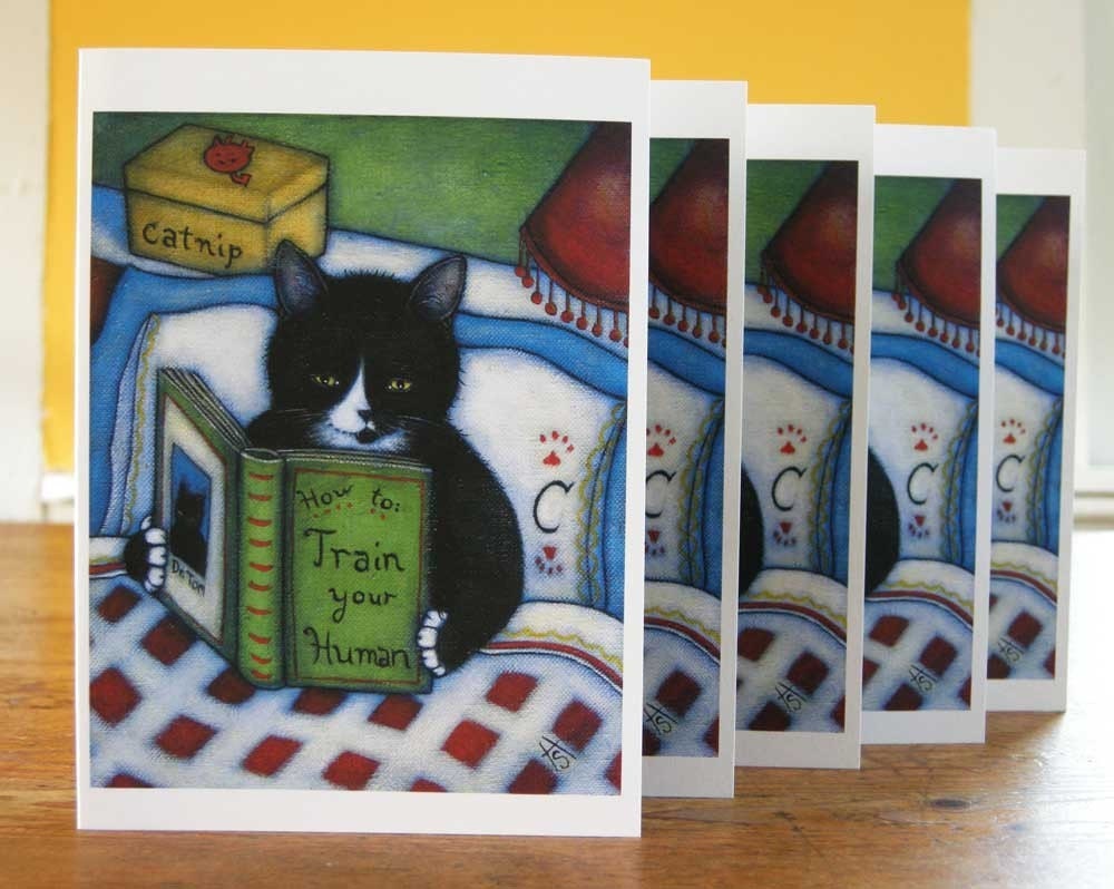 Tuxedo Cat cards. Charlie's How to Train your Human. Set of 5