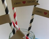 30 Custom Party Straws Woodland Flag Vintage Paper Striped Flag Wedding
