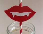 20 Vampire Party Straws Vintage Striped Red Lips