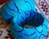 Aqua-Navy Swirl Textile Wrapped Bracelet - Pair