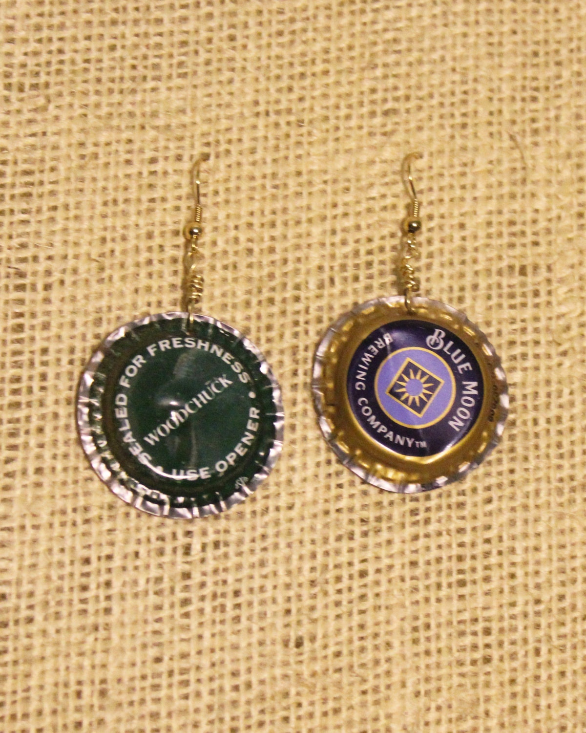 Woodchuck & Blue Moon Single Beer Cap Earrings