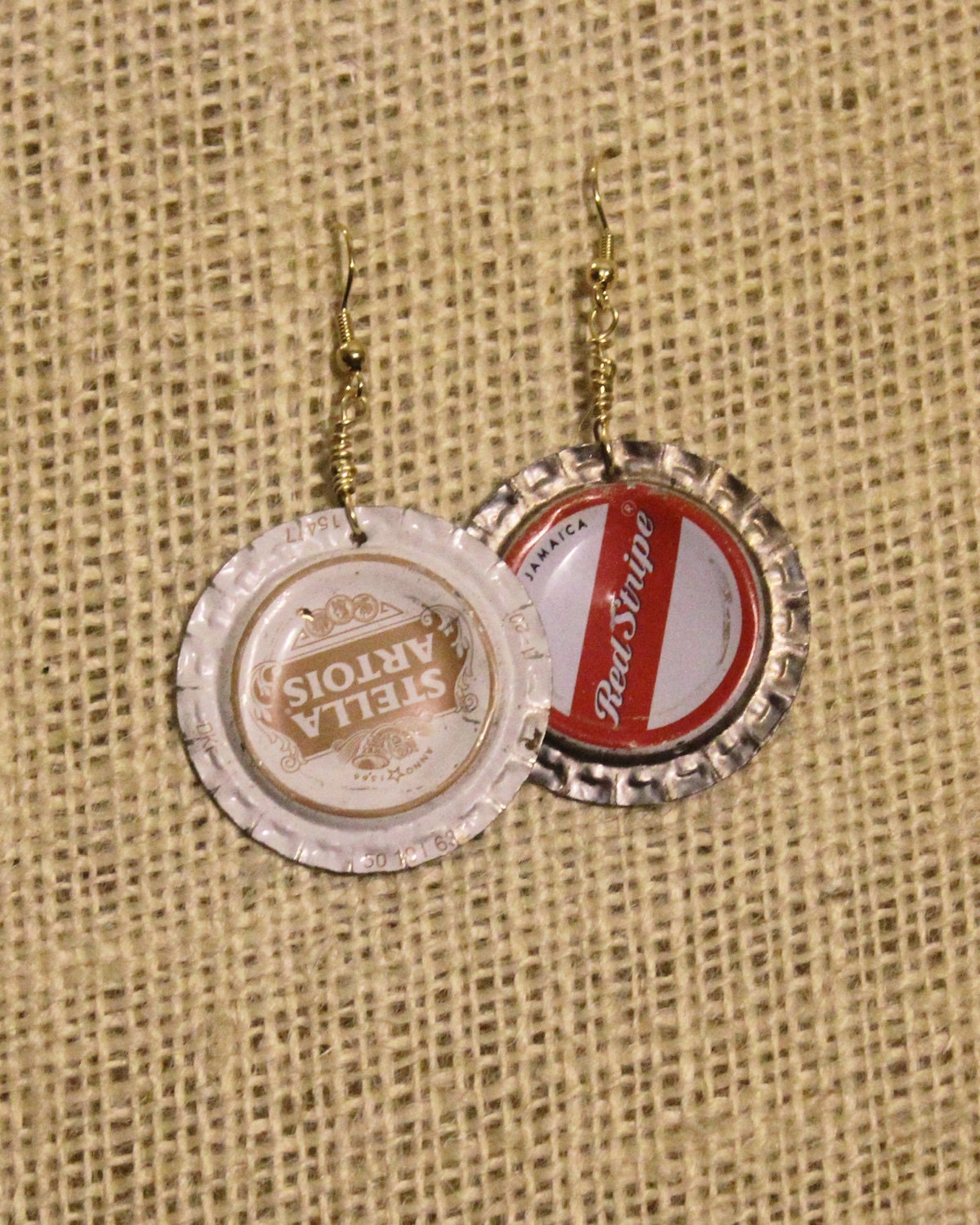 Stella & Red Stripe Single Beer Cap Earrings