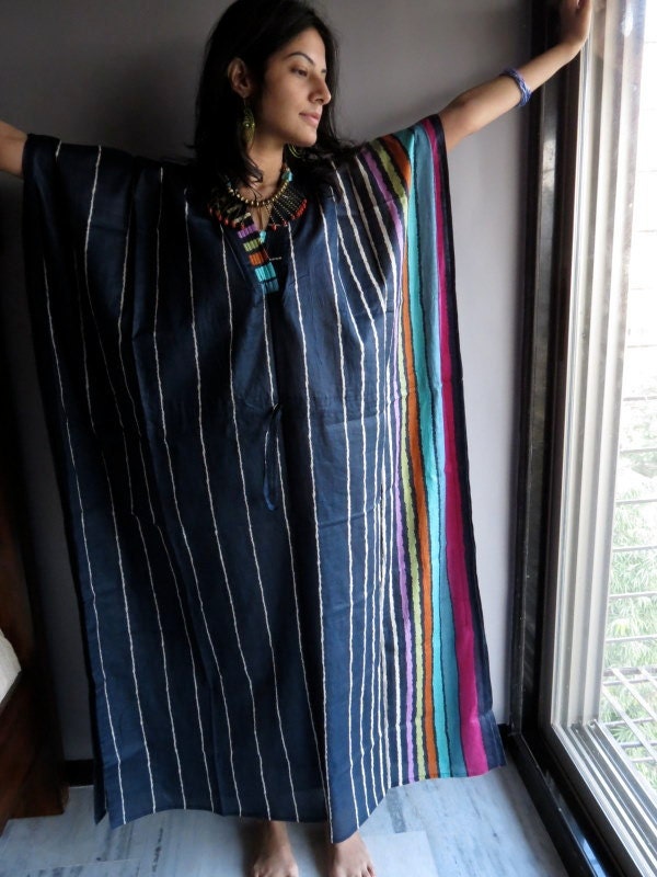 Dark Blue kaftan - Perfect long dress, beachwear, spa robe, make great Christmas, Valentine Day, Anniversary or Birthday gifts