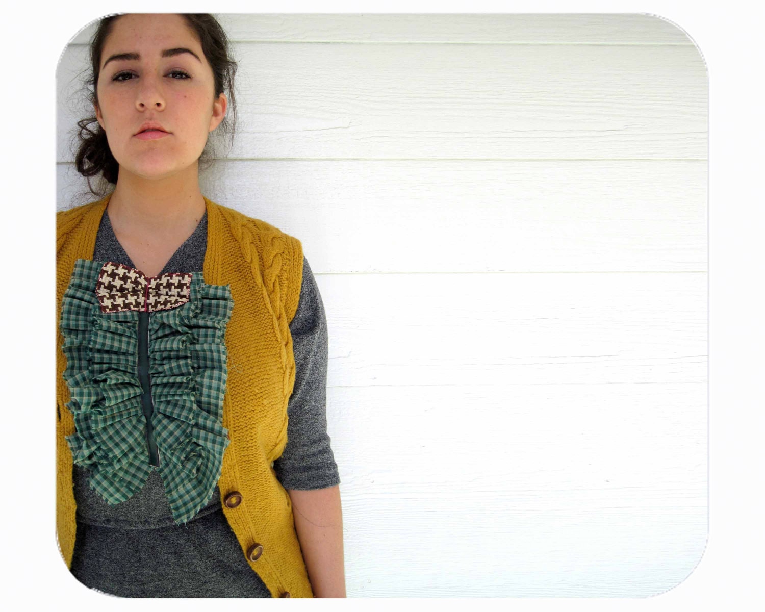 Preppy Green Plaid Ruffle with Leather and Houndstooth Details for Women and Girls from E W McCall