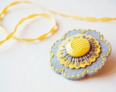 Gray and Yellow Embroidered Brooch