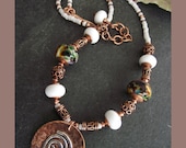 Copper and Silver Pendant Necklace with Handmade Lampwork Beads