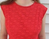 Vintage 1940s Bright Lined Red Lace SWING  Dress S 2 4