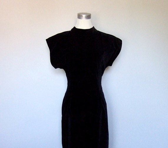 Vintage 80s Dress Cutout Velvet Black Open Back S/ M