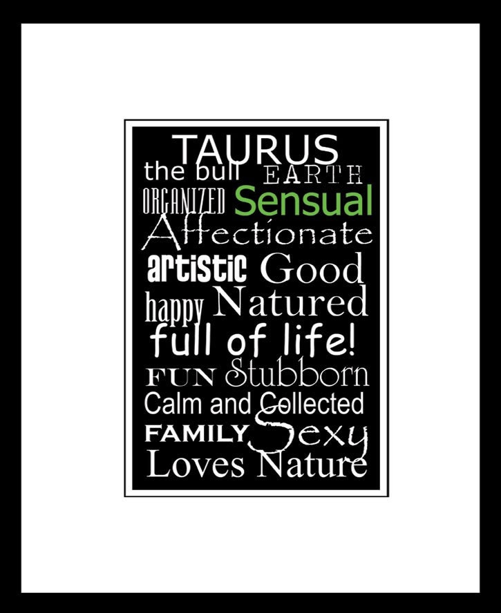 Subway Art Sign Taurus Zodiac Typography Print 5x7 in an 8x10 mat