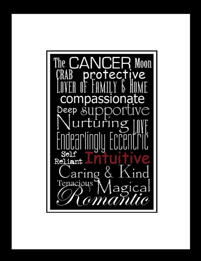Subway Art Sign Cancer Zodiac Typography Print 5x7 on an 8x10 mat