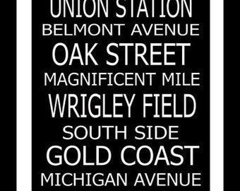 Subway Art Sign Chicago Destination Typography Print 11.75x36