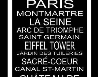 Subway Sign Art ParisTypography Print  10x20
