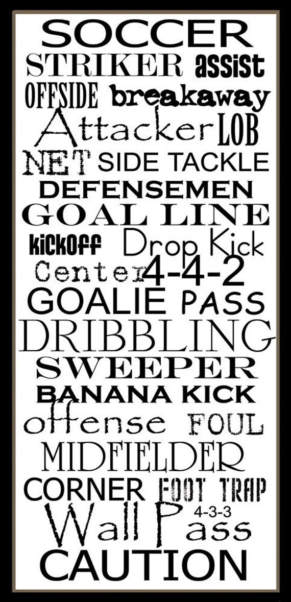 Subway Sign Art Soccer Sports Typography Word Print 10x20