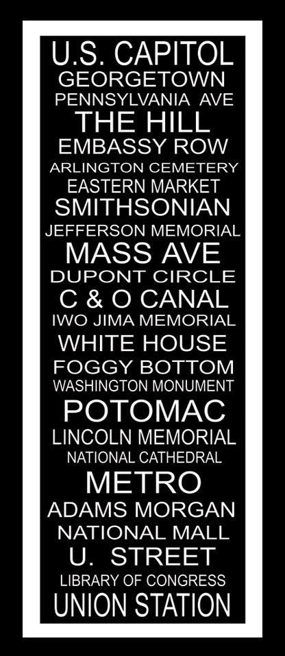 Subway Art Sign Washington DC Typography  Print  11.75x36
