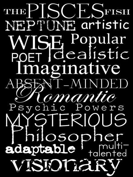 Subway Art Sign Pisces Zodiac Typography Print 5x7 in 8x10 mat