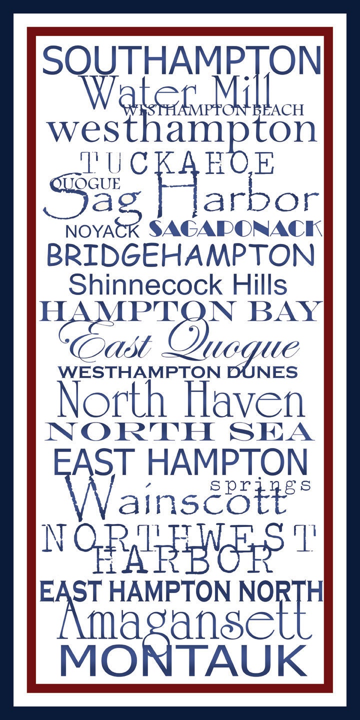Subway Art Sign The Hamptons Destination Typography Print 10x20