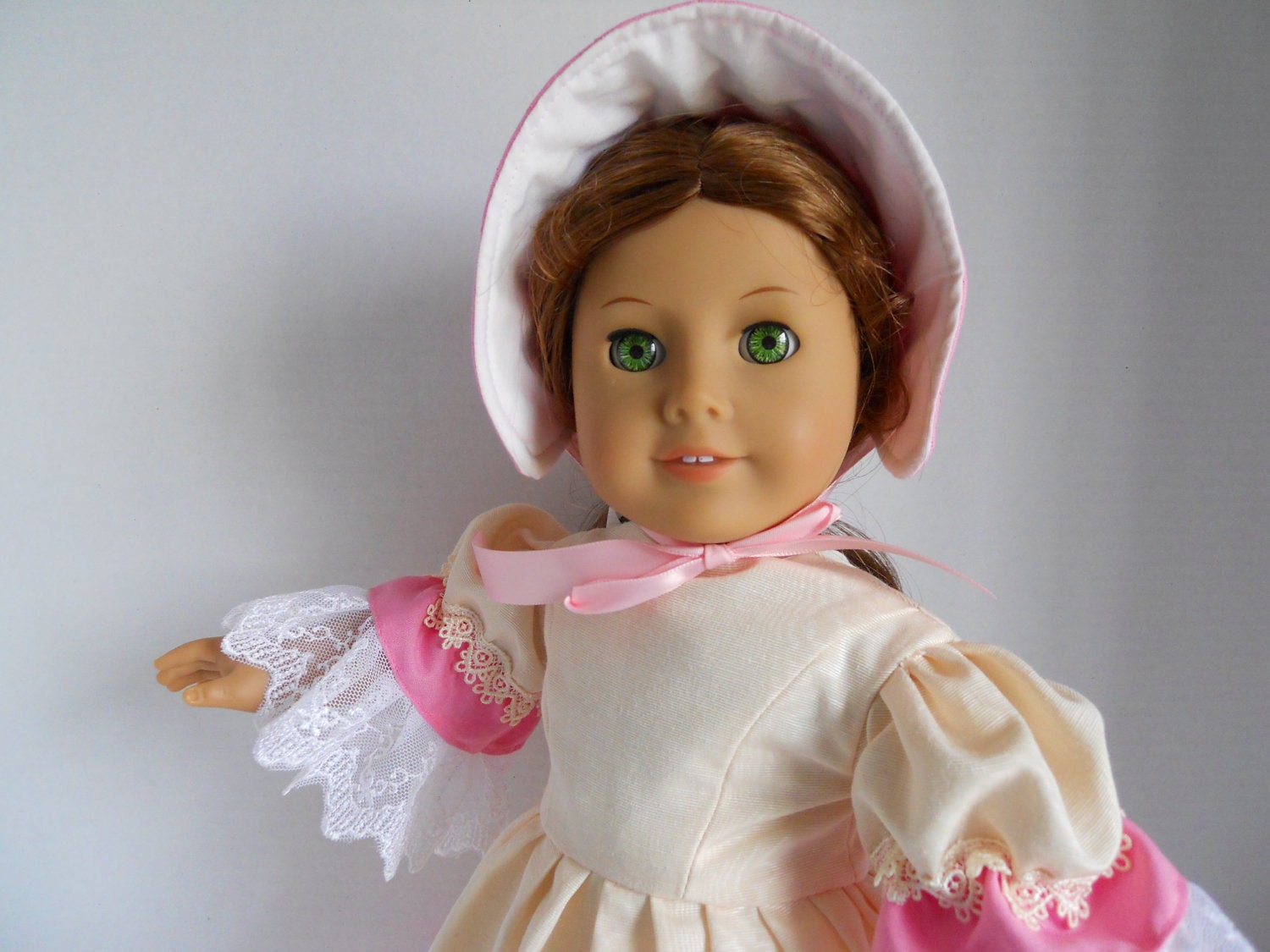 18 Inch Doll Clothes Pink Cream Outfit Bonnet Hat Lil Bo Peep for American Girl Doll