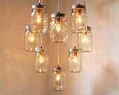 Valentines Day Heart Shaped Mason Jar Chandelier Light - Romantic Wedding Swag Lighting Fixture - Rustic Industrial BootsNGus Lamp Design