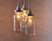 Summertime Charm Mason Jar Chandelier - Three Ball Mason Jar Hanging Pendant Chandelier Cluster Light - UpCycled BootsNGus Lighting Fixture