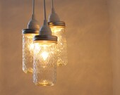 Canning Jar Chandelier - Quilted Diamonds Jelly Jars Hanging Pendant Chandelier Cluster Light - UpCycled BootsNGus Lighting Fixture