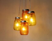 Lemons and Oranges - Mason Jar Chandelier - 4 pint jars - Handcrafted Mason Jar Lighting Fixture - Upcycled BootsNGus Lamp - Direct Hardwire