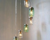 Go Green - Mason Jar Chandelier Hanging Light Fixture - Spiral Waterfall Rustic Mason Jar Wedding Lighting - BootsNGus Lamp Design