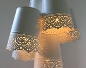 Lace Lamp - Upcycled Metal Mesh Lace Planter Chandelier - Rustic Pendant Light Fixture for direct installation -  BootsNGus lamp design