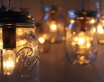 Canopy Mason Jar Chandelier - Mason Jar Light - Large Swag Light - BootsNGus Lamp Design - Hanging Pendant Lighting Fixture