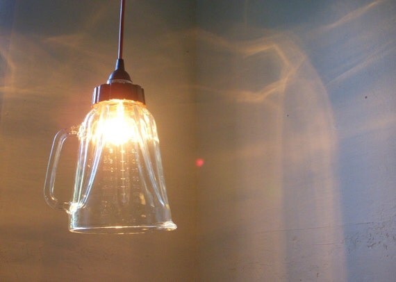 UpCycled ReCycled Repurposed Clear Glassware Blender Pitcher Hanging Pendant Lighting Fixture