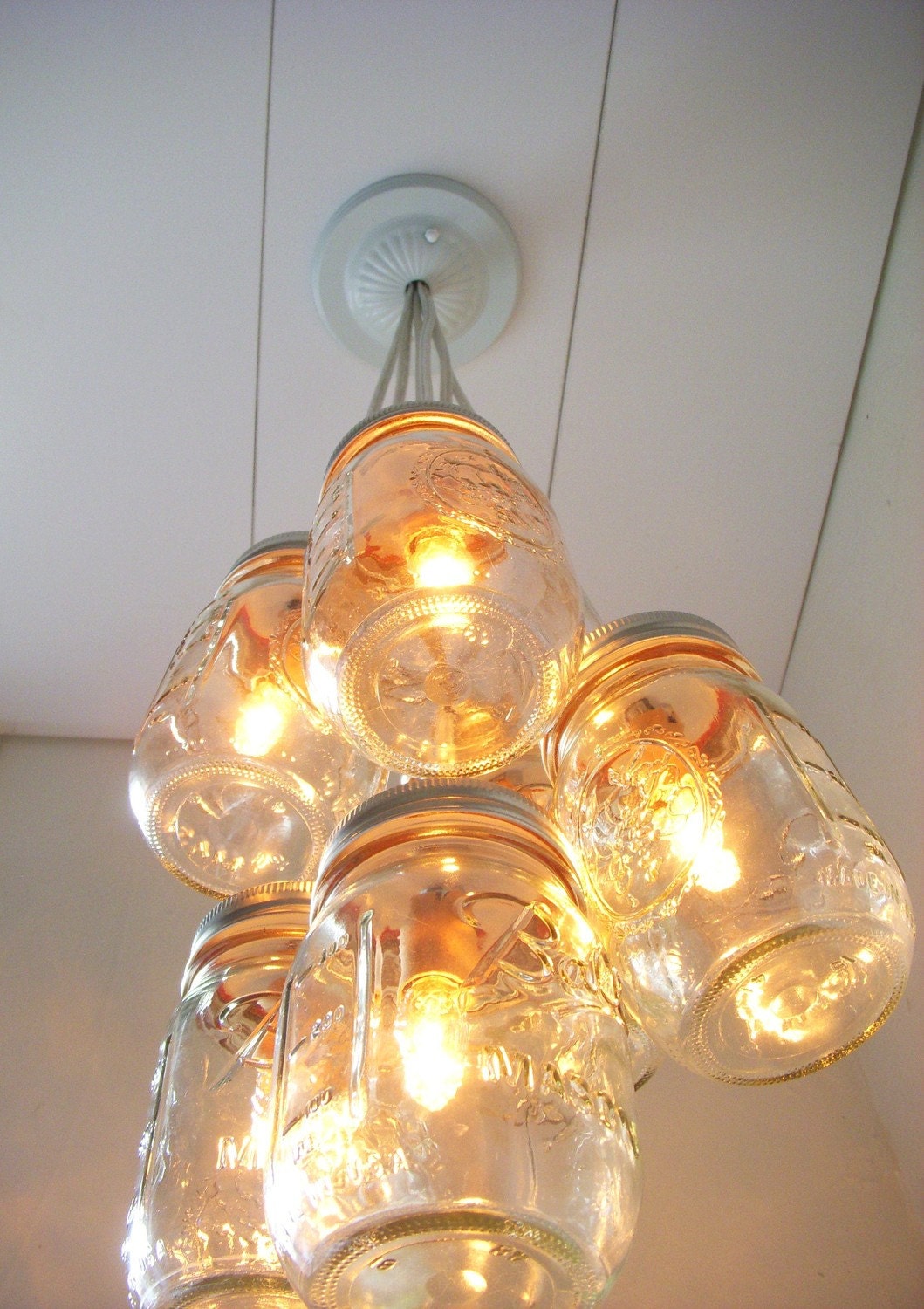 Pretty Pastels Mason Jar Chandelier - Mason Jar Light  - Handcrafted UpCycled BootsNGus Hanging Pendant Lighting Fixture