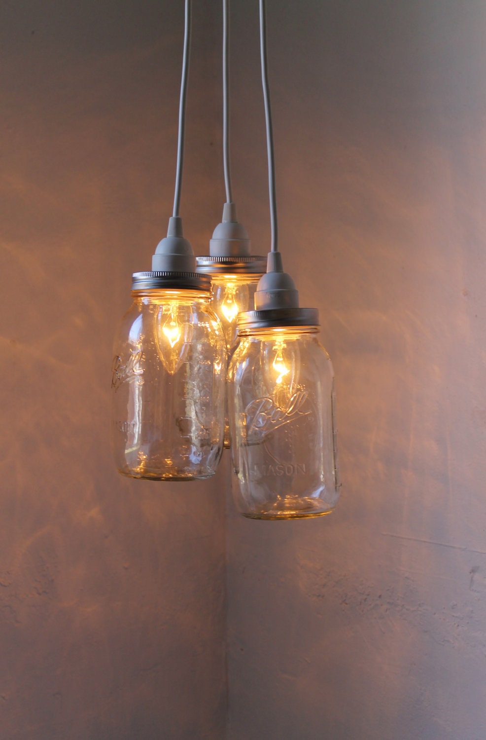 Summertime Charm Mason Jar Chandelier - Three Ball Mason Jar Hanging Pendant Chandelier Cluster Light - UpCycled BootsNGus Lighting Fixture