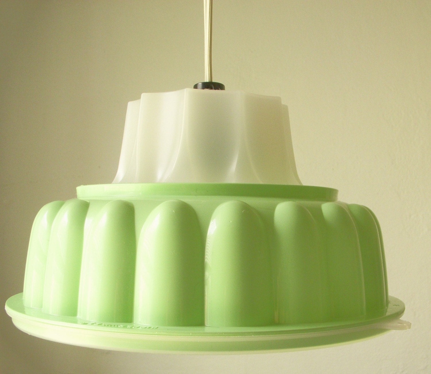 Mint Green TUPPERLIGHT - Vintage Tupperware Jell-O Mold Hanging Lighting Fixture - Upcycled Pendant Light - Eco Friendly BootsNGus Design
