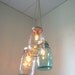 Ocean Spray Mason Jar Chandelier - Blue and Clear Hanging Pendant Lighting Fixture - Rustic Industrial UpCycled BootsNGus Lamp Design