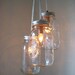 COUNTRY GLOW Mason Jar Chandelier - 3 Quart Jars - Handcrafted Mason Jar Lighting Fixture - Upcycled BootsNGus Lamp - Direct Hardwire