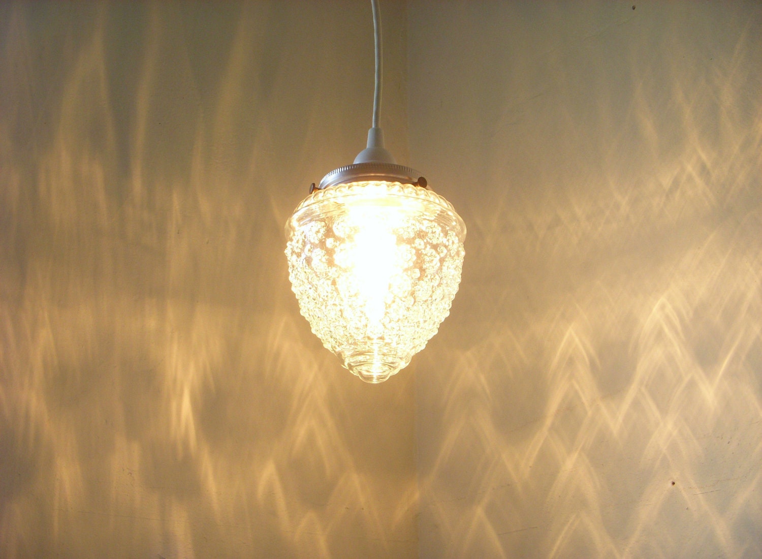 Crystal Clear Dazzling Diamonds Pressed Glass Raspberry Shaped Textured Hanging Pendant Lighting Fixture BootsNGus Lamp Design