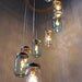 Waterfall Spiral Mason Jar Chandelier - Swag Lamp Handcrafted Upcycled Eco Friendly BootsNGus Hanging Pendant Fixture
