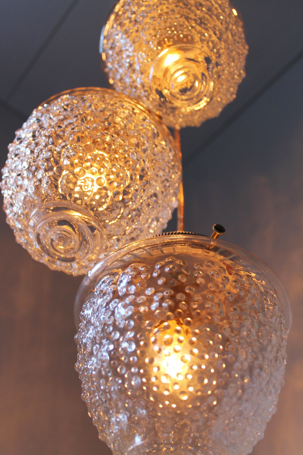 Cascading Autumns Acorns Crystal Clear Pressed Glass Chandelier - UpCycled Hanging Pendant Lighting Fixture - Rustic BootsNGus Lamp Design