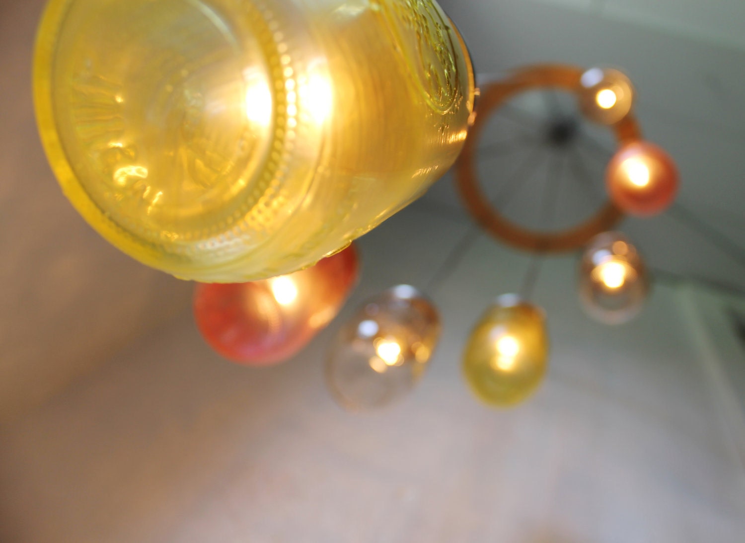 Pink Lemonade - Mason Jar Chandelier Hanging Light Fixture - Spiral Waterfall Rustic Mason Jar Wedding Lighting - BootsNGus Lamp Design
