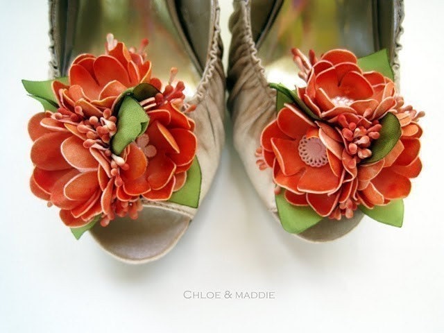 ORANGE CRUSH Flower shoe clips, weddings, special occasions