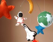Outer Space Adventure Baby Mobile - Space Shuttle, Astronaut, Earth, Moon, Stars (Custom Felt Colors Available)