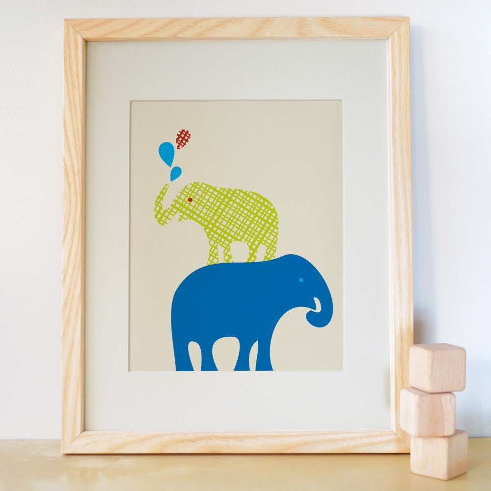 8x10 Stacked Elephant Print - Lake - Kids Wall Art