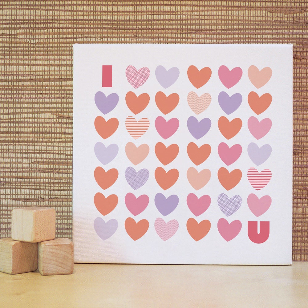 Nursery Art, Decor for Baby Nursery, Kids and Children Rooms. 10x10 I Love You Canvas Wall Art - Pink